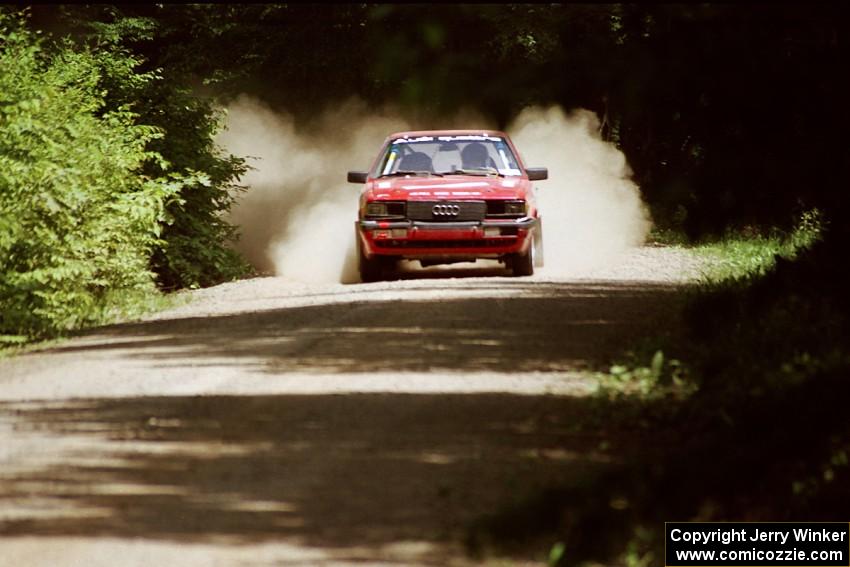 Jim Kuhn / Jennifer Logel Audi 4000 Quattro at speed on SS4, Cedar Run.