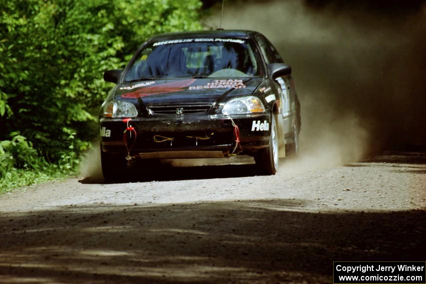 Bryan Hourt / Pete Cardimen Honda Civic at speed on SS4, Cedar Run.