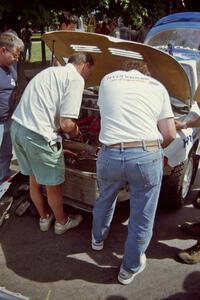 Paul Choiniere / Jeff Becker Hyundai Tiburon gets serviced during the midday break on the green in Wellsboro.