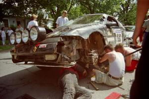 Celsus Donnelly / Brendan Lawless Eagle Talon gets repairs during the midday break on the green in Wellsboro.