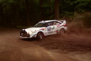 Frank Sprongl / Dan Sprongl Audi S2 Quattro slides into of a hairpin on SS5, Thompson Point I.