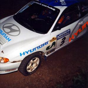 Paul Choiniere / Jeff Becker Hyundai Tiburon at the flying finish of SS9, Cushman-Run Randall II.