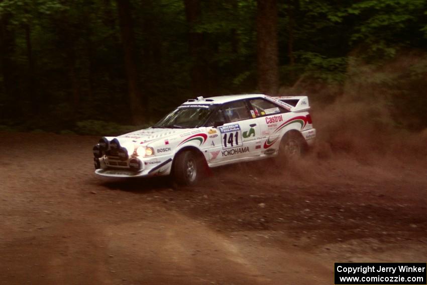 Frank Sprongl / Dan Sprongl Audi S2 Quattro slides into of a hairpin on SS5, Thompson Point I.