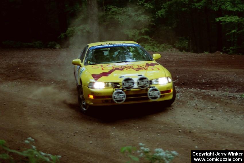 Jim Anderson / Martin Dapot Honda Prelude VTEC powers out of a hairpin on SS5, Thompson Point I.
