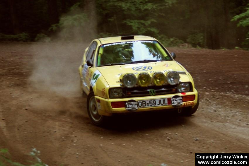 Vinnie Frontinan / Peter Watt VW Corrado powers out of a hairpin on SS5, Thompson Point I.