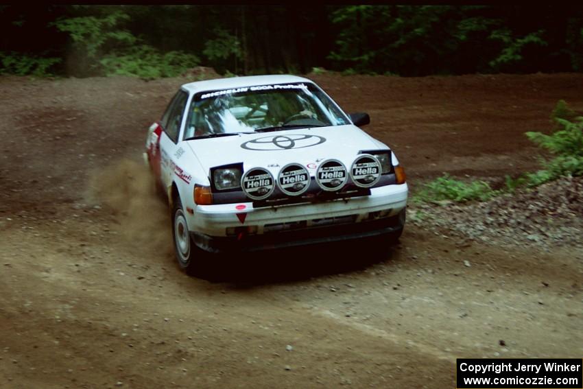 Jason Williams / Jeff Williams Toyota Celica powers out of a hairpin on SS5, Thompson Point I.