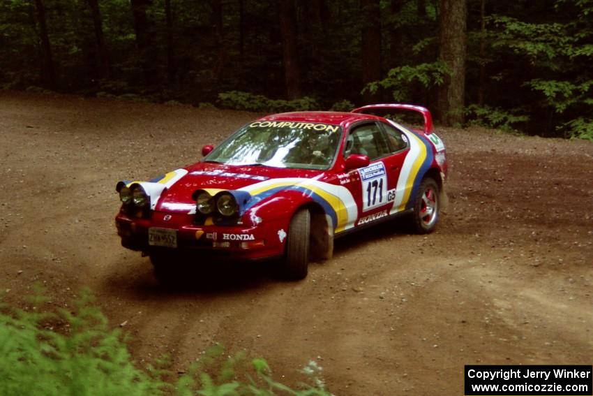 Greg Trepetin / Sonia Trepetin Honda Prelude VTEC powers out of a hairpin on SS5, Thompson Point I.