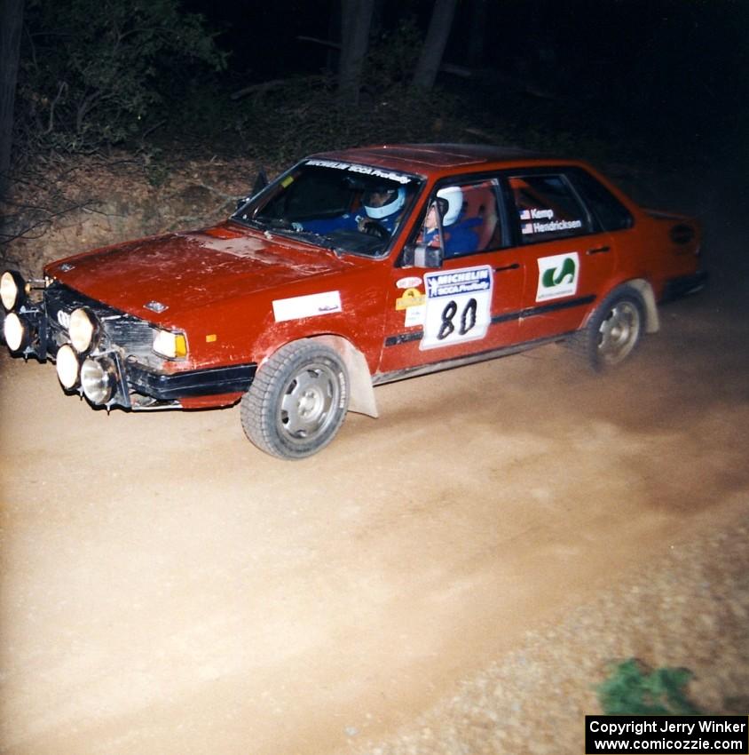 Jon Kemp / Rod Hendricksen Audi 4000 Quattro at the flying finish of SS9, Cushman-Run Randall II.