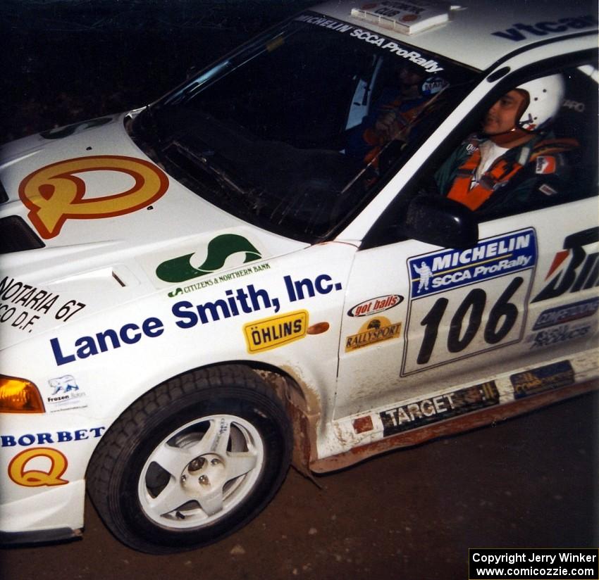 Gabriel Marin-Ortiz / Mark Williams Mitsubishi Lancer Evo V pulls into the FTC of SS9, Cushman-Run Randall II.