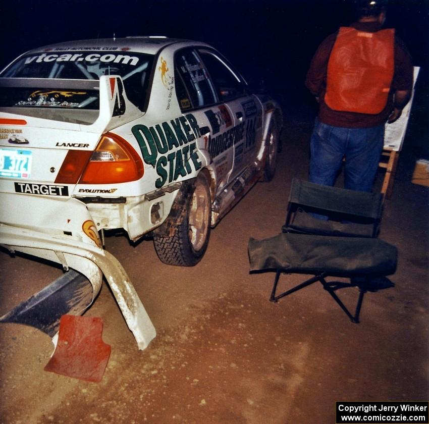 Gabriel Marin-Ortiz / Mark Williams Mitsubishi Lancer Evo V drags bodywork into the PRIMO FTC of SS9, Cushman-Run Randall II.