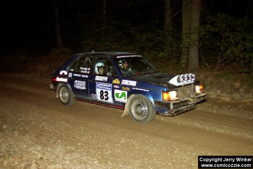 Mark Utecht / Diane Sargent Dodge Omni GLH-Turbo at the flying finish of SS13, Painter Run.