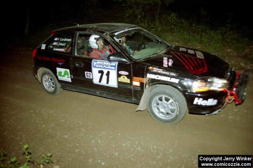 Bryan Hourt / Pete Cardimen Honda Civic at the flying finish of SS13, Painter Run.