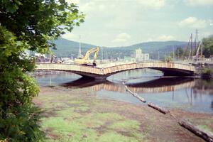 A new bridge being built across the river in Rumford, ME.