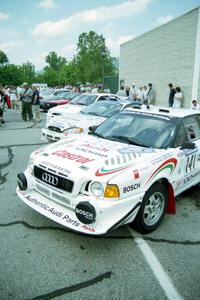 Frank Sprongl / Dan Sprongl Audi S2 Quattro and Noel Lawler / Charles Bradley Hyundai Tiburon behind it before the rally.