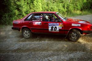 Jon Kemp / Rod Hendricksen Audi 4000 Quattro at a hairpin on SS3, Grafton I.