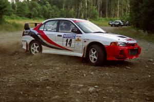 Garen Shrader / Doc Schrader Mitsubishi Lancer Evo IV at a hairpin on SS3, Grafton I.