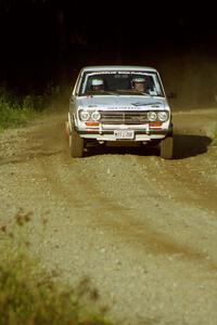 Walt Kammer / Jackie Adams Datsun 510 at speed on SS3, Grafton I.