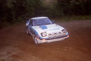 Mike Hurst / Rob Bohn Mazda RX-7 at a hairpin on SS4, Grafton II.