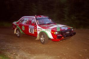 Carlos Arrieta, Sr. / Belen Arrieta Audi 4000 Quattro at a hairpin on SS4, Grafton II.