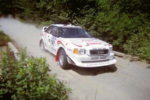 Frank Sprongl / Dan Sprongl Audi S2 Quattro at speed over a bridge on SS5, Magalloway North.