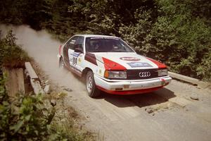 James Frandsen / Todd Bourdette Audi 200 at speed over a bridge on SS5, Magalloway North.