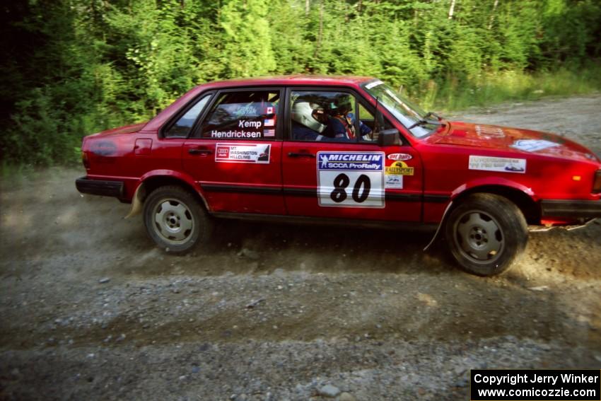 Jon Kemp / Rod Hendricksen Audi 4000 Quattro at a hairpin on SS3, Grafton I.