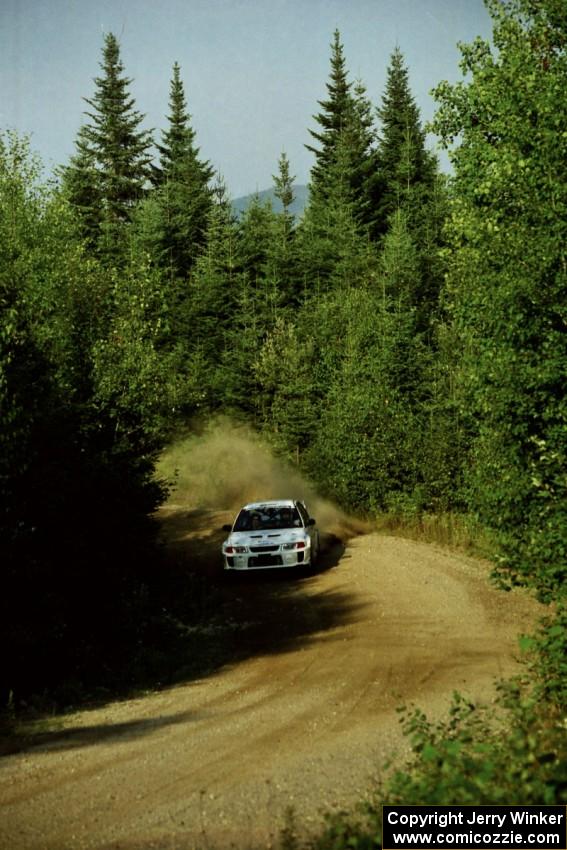 Malachy Crawford / Finian Hannigan Mitsubishi Lancer Evo V at speed on SS3, Grafton I.