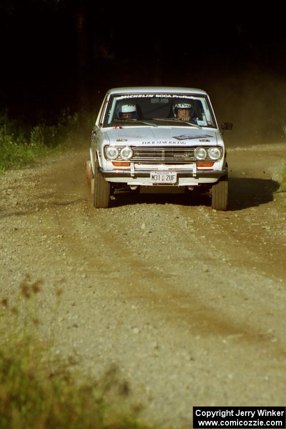 Walt Kammer / Jackie Adams Datsun 510 at speed on SS3, Grafton I.