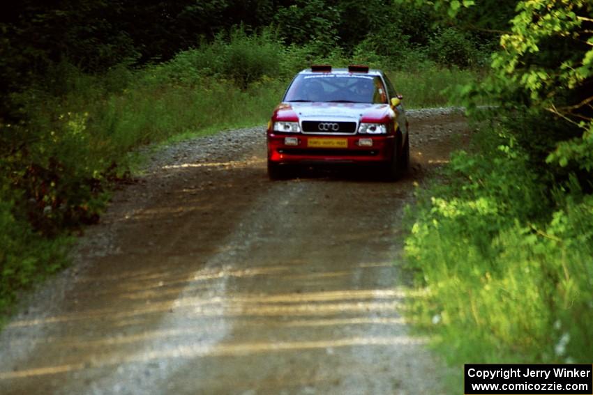 John Rek / Constantine Mantopoulos Audi S2 Quattro at speed on SS3, Grafton I.