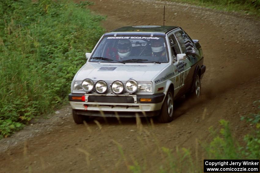 Brad Hawkins / Adrian Wintle VW Jetta comes through a corner on SS3, Grafton I.