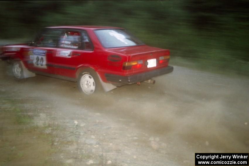 Jon Kemp / Rod Hendricksen Audi 4000 Quattro at speed on SS4, Grafton II.