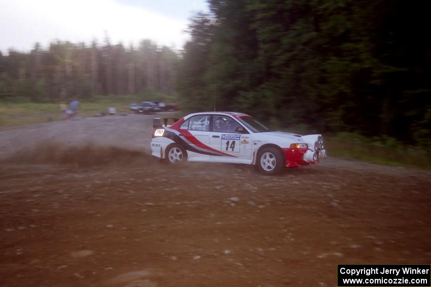 Garen Shrader / Doc Schrader Mitsubishi Lancer Evo IV at a hairpin on SS4, Grafton II.