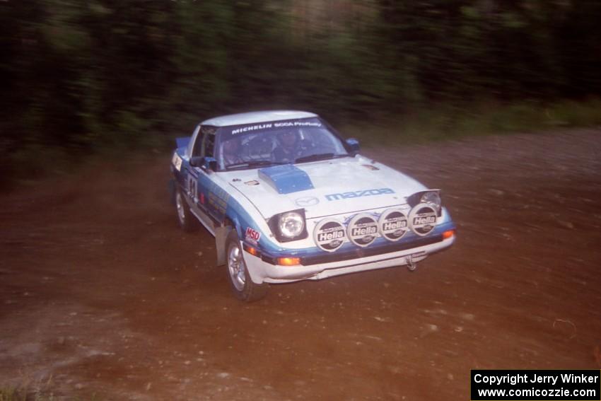 Mike Hurst / Rob Bohn Mazda RX-7 at a hairpin on SS4, Grafton II.