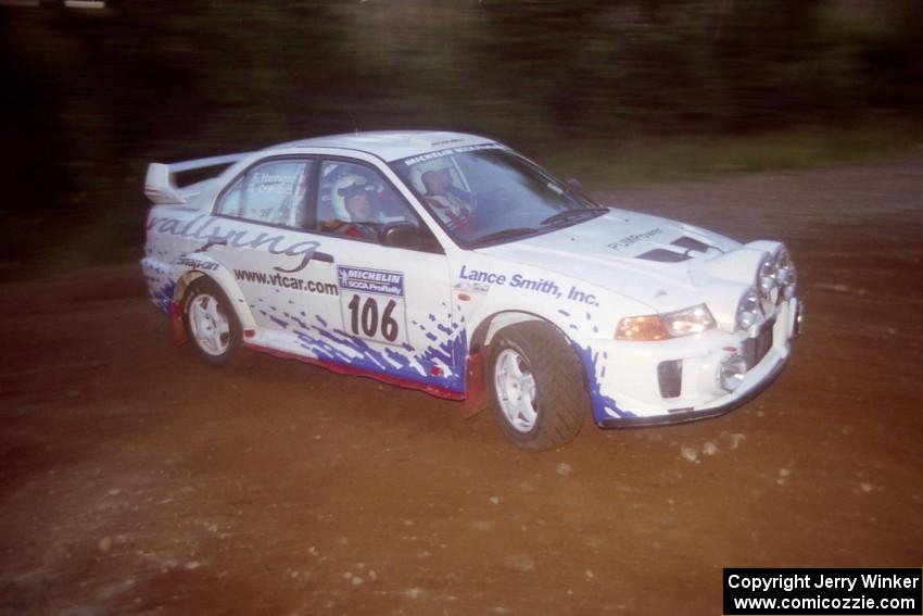 Malachy Crawford / Finian Hannigan Mitsubishi Lancer Evo V at a hairpin on SS4, Grafton II.