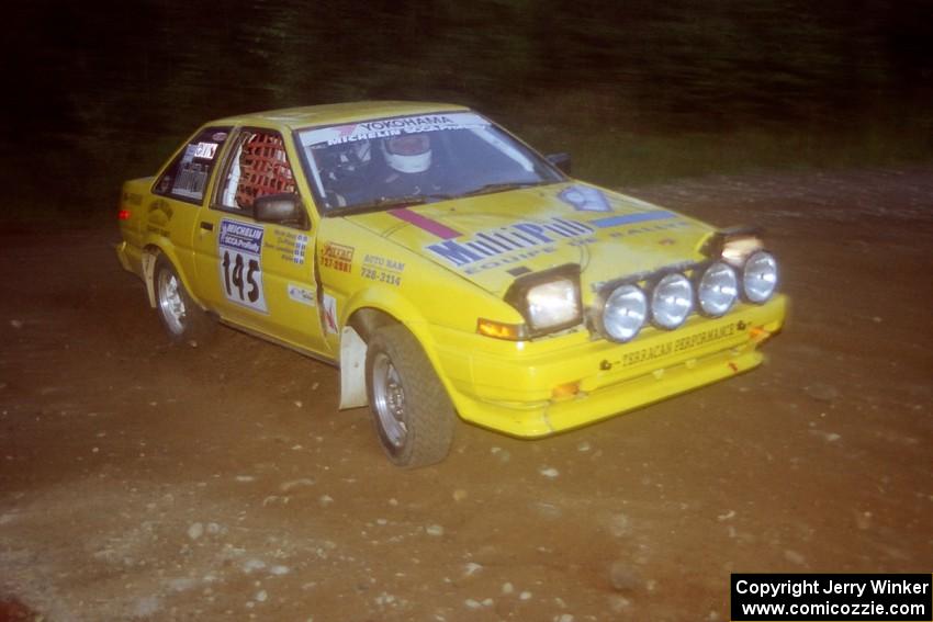 Bruno Laverdiere / Martin Duval Toyota Corolla at a hairpin on SS4, Grafton II.