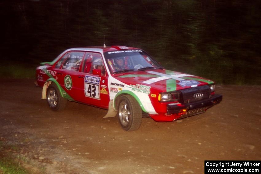 Carlos Arrieta, Sr. / Belen Arrieta Audi 4000 Quattro at a hairpin on SS4, Grafton II.