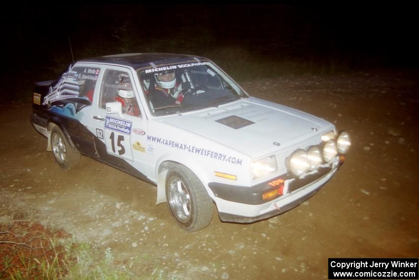 Brad Hawkins / Adrian Wintle VW Jetta at a hairpin on SS4, Grafton II.