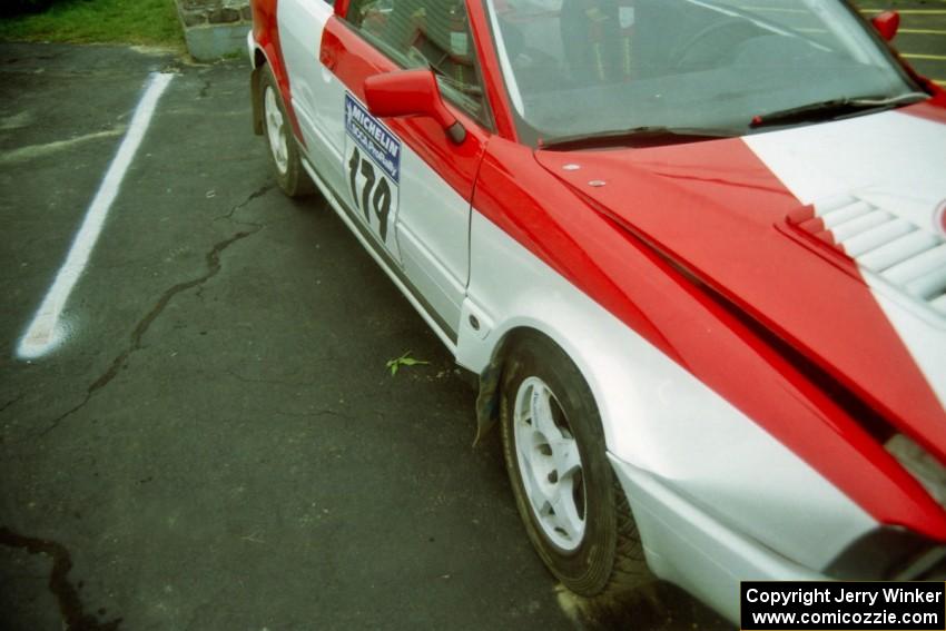 Demetrios Andreou / John Bellefleur Audi 90 Coupe Quattro sustained heavy damage after crashing after the finish of SS1.