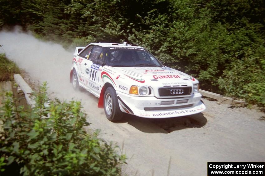 Frank Sprongl / Dan Sprongl Audi S2 Quattro at speed over a bridge on SS5, Magalloway North.
