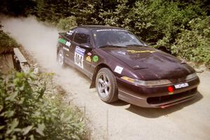 Martin Donnelly / Gavin Coyle Eagle Talon at speed over a bridge on SS5, Magalloway North.