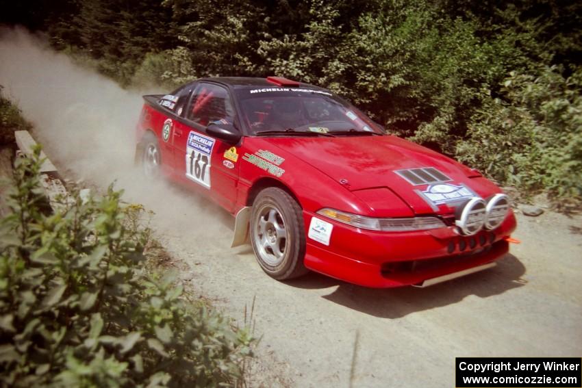 David Green / Mike Wilkerson Eagle Talon Tsi at speed over a bridge on SS5, Magalloway North.