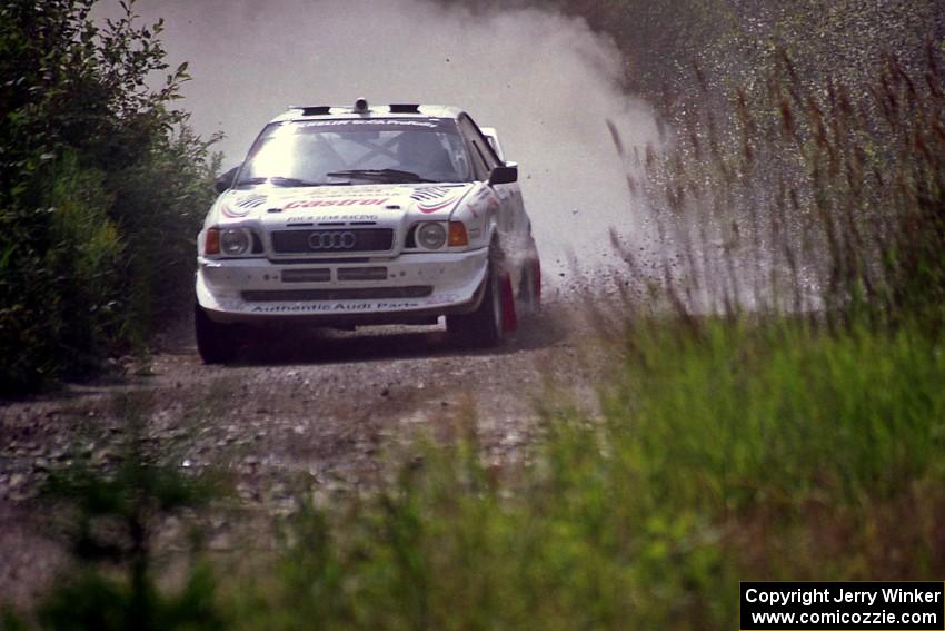 Frank Sprongl / Dan Sprongl Audi S2 Quattro splashes through a puddle on SS8, Parmachenee Long.