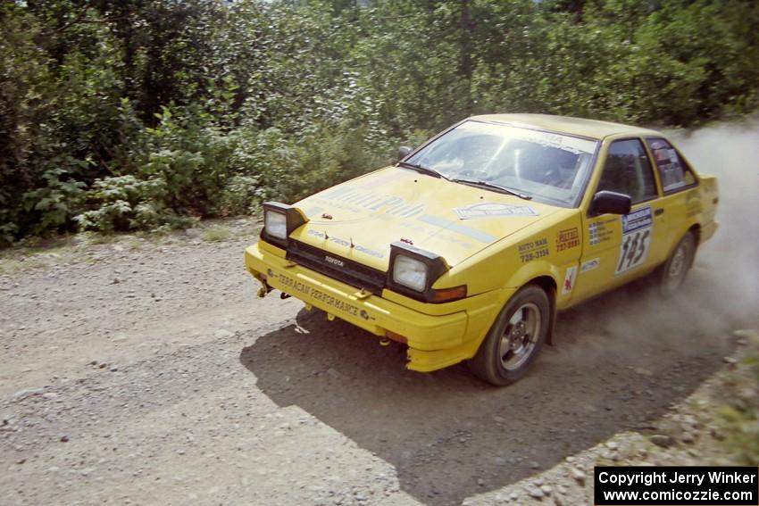 Bruno Laverdiere / Martin Duval Toyota Corolla at speed on SS8, Parmachenee Long.