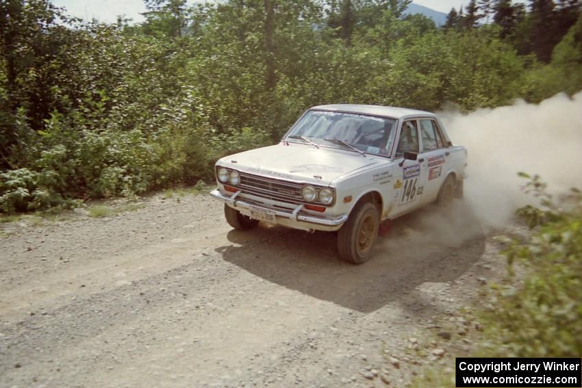 Walt Kammer / Jackie Adams Datsun 510 at speed on SS8, Parmachenee Long.