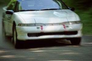 Chris Czyzio / Eric Carlson Mitsubishi Eclipse GSX at speed on the practice stage.