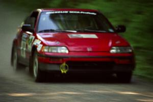 Charles Sherrill / Mark Rea Honda CRX Si at speed on the practice stage.