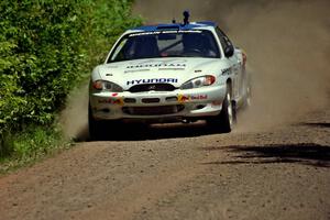 Paul Choiniere / Jeff Becker Hyundai Tiburon at speed on SS4, Cedar Run.