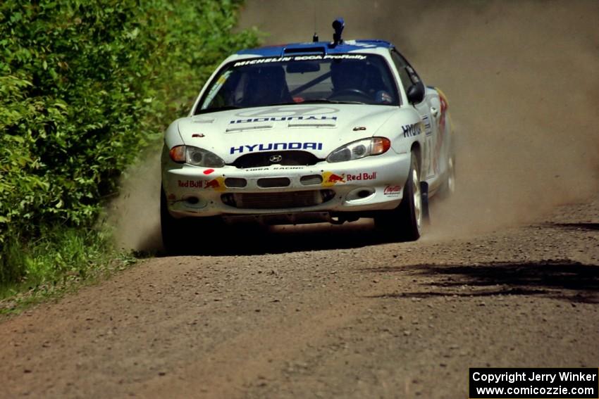 Paul Choiniere / Jeff Becker Hyundai Tiburon at speed on SS4, Cedar Run.