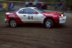 The Miroslaw Babinski / Piotr Modzejewski Toyota Celica All-trac goes wide at the right sweeper at the crossroads.