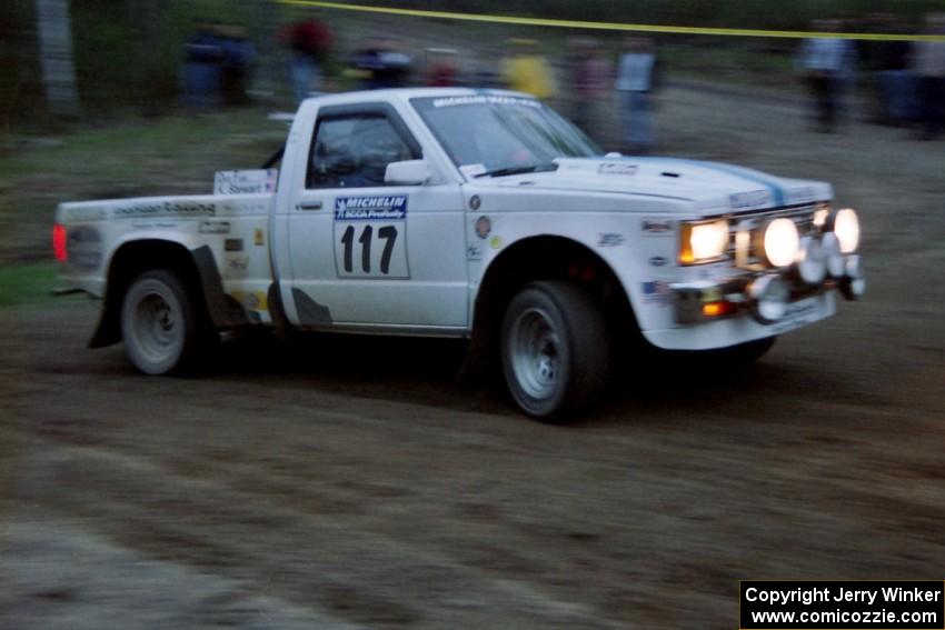 The Ken Stewart / Dave Fuss Chevy S-10 drifts through the spectator location at the crossroads.